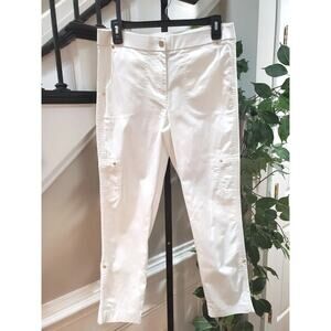 Chico's Women's White Slash Pockets Flat Front Straight Leg Cargo Pants 00 (2)